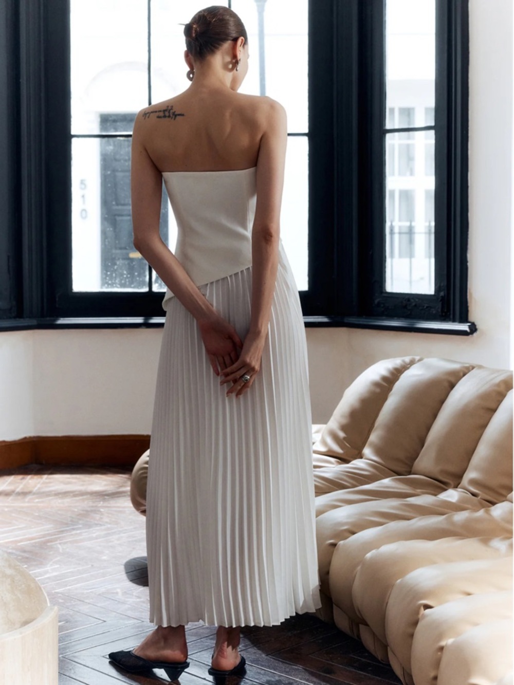 Commense Solid Pleated Strapless Split Dress Size Large NWT - Picture 4 of 9